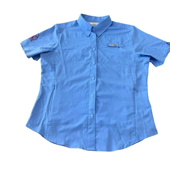 Columbia‎ PFG Fishing Shirt Mens Medium Blue Vented Back Omni Shade Logo Camping - Picture 1 of 7